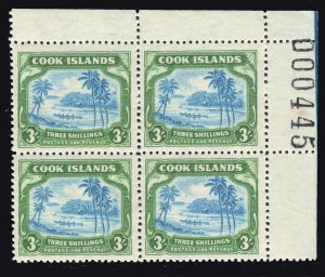 MOMEN: COOK ISLANDS SG #145 1945 PLATE BLOCK MINT OG NH £168+ LOT #67247