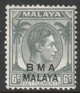 Malaya Straits Setts Scott 260 - SG6a, 1945 BMA Overprint 6c Die II MH*