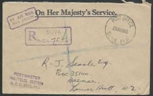 FIJI 1966 small registered OHMS cover SUVA to New Zealand..................61742