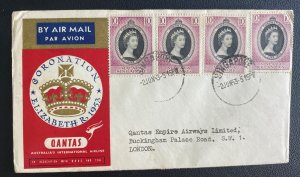 1953 Singapore First Day Cover Quantas Airways Queen Elizabeth 2 Coronation