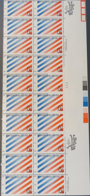 2003 20c U.S. & Netherlands, Plate Block (20) B