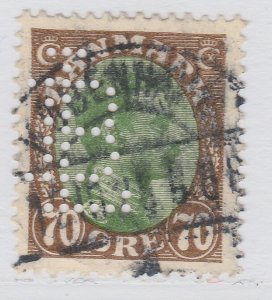 Perfin Denmark 1920 70o Used Stamp A19P48F987-