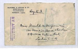 CS202 INDIA Karachi (Pakistan) Cover 1937 Registered Air Mail Cover {samwells}