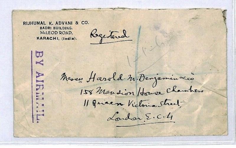 CS202 INDIA Karachi (Pakistan) Cover 1937 Registered Air Mail Cover {samwells}