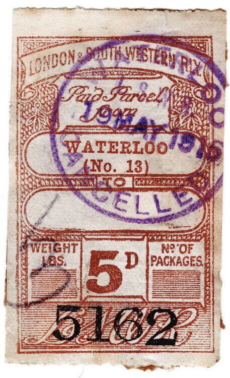(I.B) London & South Western Railway : Paid Parcel 5d (Waterloo)