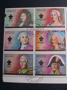 AJMAN STAMP-1972 KINGS AND QUEENS OF FRANCE -CTO SHEET VF-WITH SCOUT LOCO