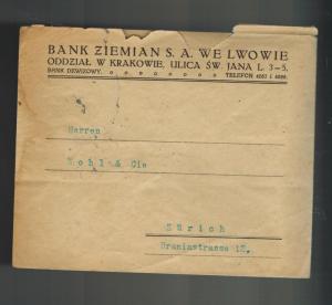 1924 Krakow Poland Bank Commercial Cover to Zurich Switzerland Multi Franking