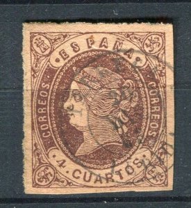 SPAIN; 1862 classic Isabella Imperf issue fine used Shade of 4c. + Postmark