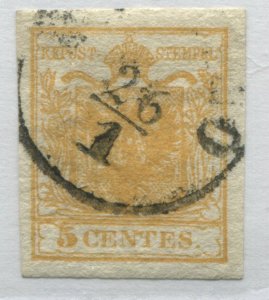 Austria 1850 Lombardy Venetia 5 centes yellow used