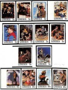 LIBERIA BOY SCOUTS & ROCKWELL SCOTT #853-57 A-J SET OF 50 IMPERF STAMPS MNH 1979