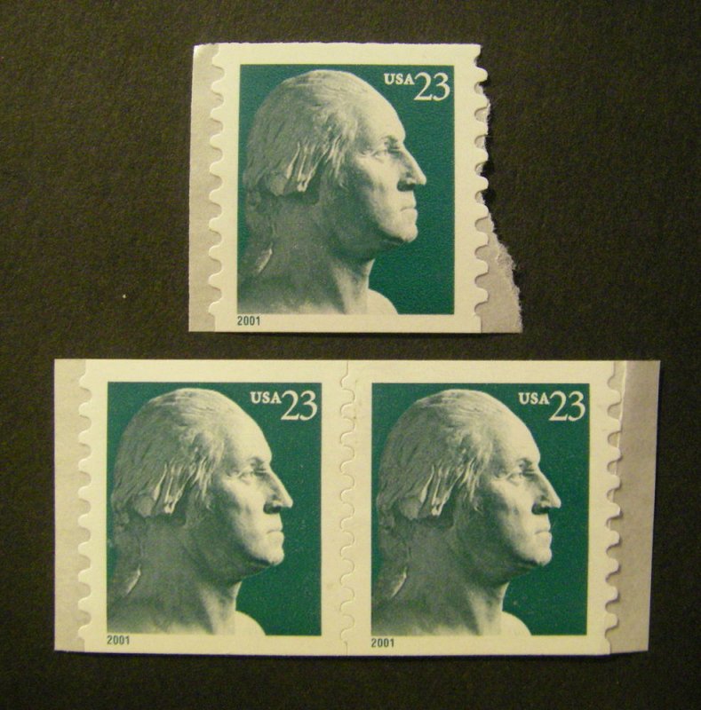 Scott 3475A, 23c Washington coil, Pair & Single, MNH Coil Beauty