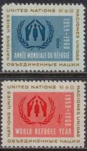 United Nations NY 1959 Sc 75-6 World Refugee Year Stamps MNH