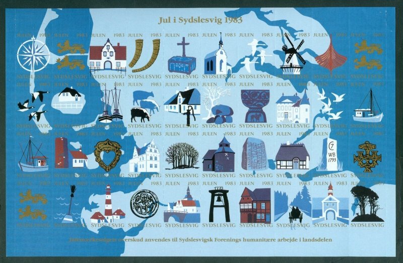 Denmark. 1983 Southslesvig Christmas Sheet MNH. Folded. Lighthouse, Mill,Animal,