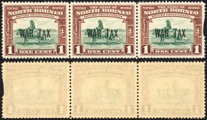 North Borneo SG318 1941 1c War Tax Strip of 3 U/M Cat 3.50 GBP each