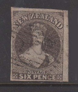 New Zealand FFQ Chalon 6d SG 41 small tear left lower edge FU