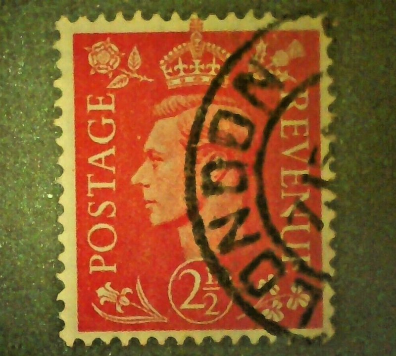 1951 2 1/2d Red King George VI Great Britain London Cancel Vintage Stamp Sc #284