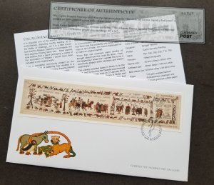 Alderney Bayeux Tapestry Final Panel 2014 Horse Art (FDC) *cotton *unusual *cert