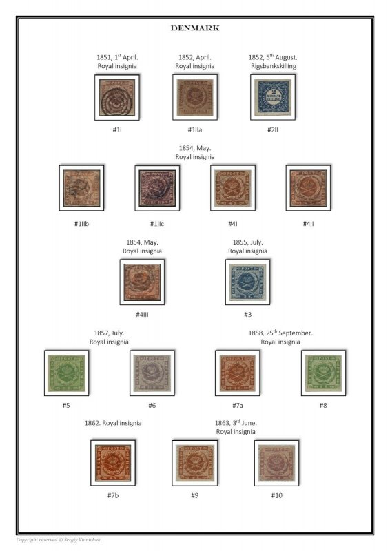 Denmark Danmark 1851 - 2020  PDF PDF(DIGITAL) STAMP ALBUM PAGES