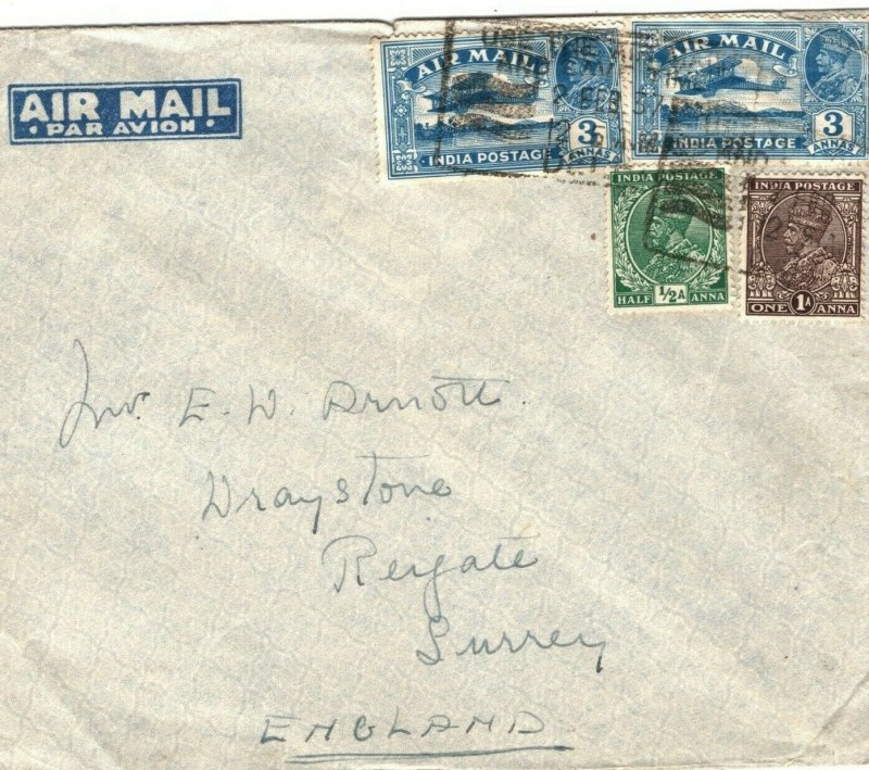 INDIA Cover SLOGAN *USE THE AIR MAIL/AND SAVE TIME* Delhi GB Sussex 1937 MA772