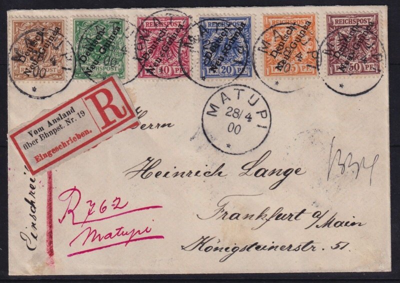 German New Guinea 1897 3-50pf Set Registered Bahnpost Cover Matupi to Frankfurt