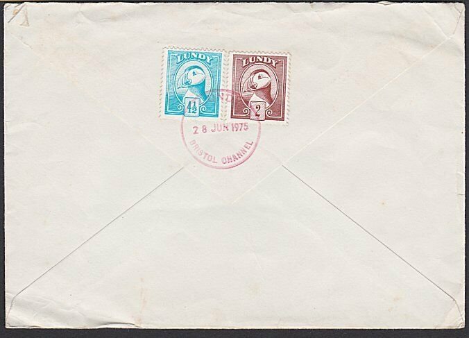 GB LUNDY 1975 cover - Puffin stamps - DELAYED BY STORM......................F836