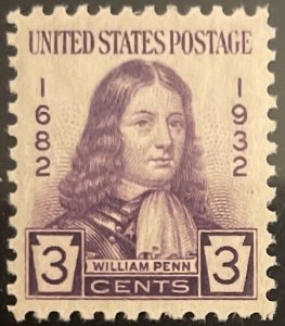 Scott #724 1932 3¢ William Penn unused HR