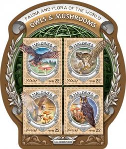 MALDIVES 2016 SHEET OWLS BIRDS MUSHROOMS mld16307a