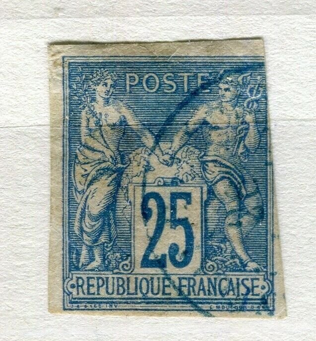 FRENCH COLONIES; Classic 1877-78 Imperf P & C type fine used 25c. value