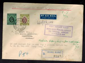 1936 Hong Kong First Flight Cover FFC to Calcutta India via Imperial Airways