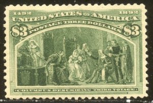 U.S. #243 CHOICE Mint VF/XF w/ Cert - 1893 $3.00 Columbian