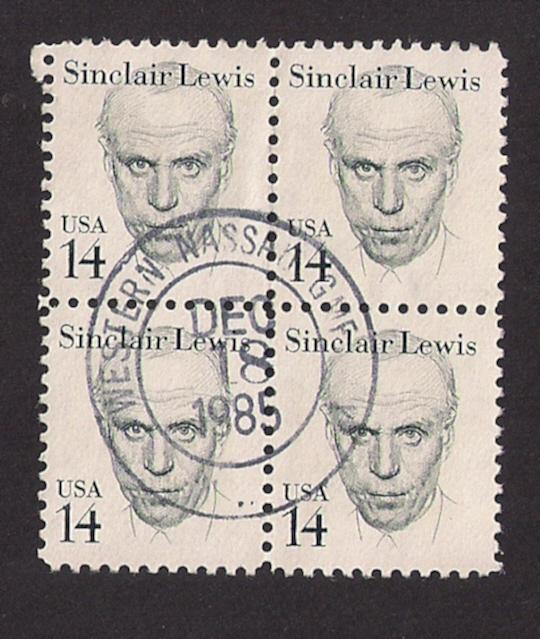 14c Sinclair Lewis #1856 used block of four Small Block Tag