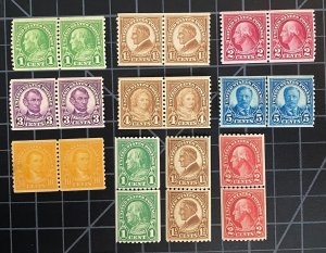 US Stamps - SC# 597 - 606 (No 599A/606A) - Pairs - MNH - 603 Stain - CV = $70.40