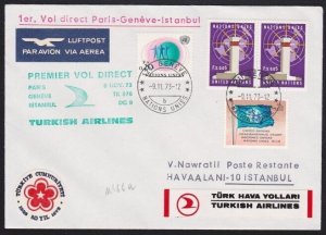 SWITZERLAND UNITED NATIONS 1973 First flight Geneva to Istanbul Turkey.....A7429