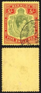 Bermuda SG118b KGVI 5/- Pale Green and Red/yellow Line Perf 14.25 (Ref 11)