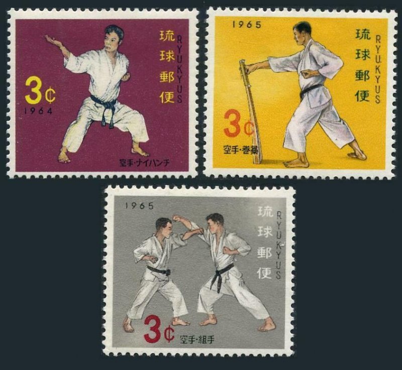 RyuKyu 125-127,MNH.Michel 154-156. Karate,RyuRyuan self-defense sport,1964-1965.