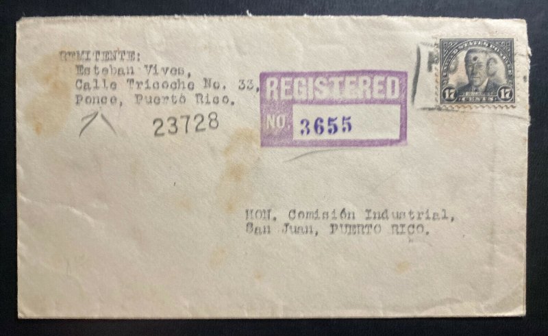 1932 Ponce Puerto Rico USA Registered Cover To San Juan