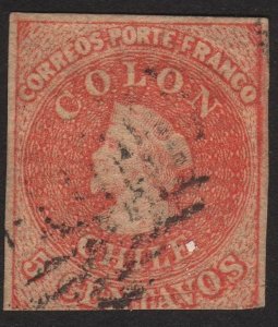 1856 Chile 5c, Used, Sc 9b