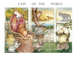 St. Vincent 1995 SC# 2152 - Cats of the World, Pets - Sheet of 9 Stamps - MNH