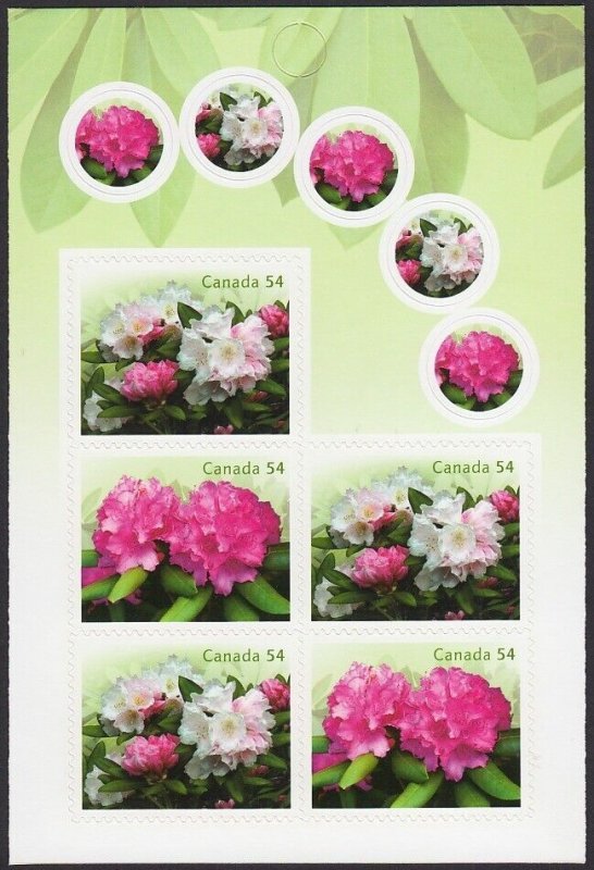 RHODODENDRONS = Back Booklet Page of 5 w/ 5 Stickers Canada 2009 #2319-2320 MNH