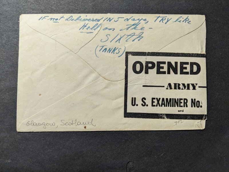 APO 506 GLASGOW, SCOTLAND, UK 1943 Censored WWII Army Cover ORD Depot