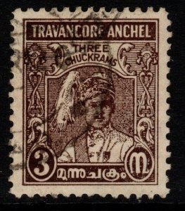 INDIA-TRAVANCORE SG67c 1939 3ch BROWN p11 USED