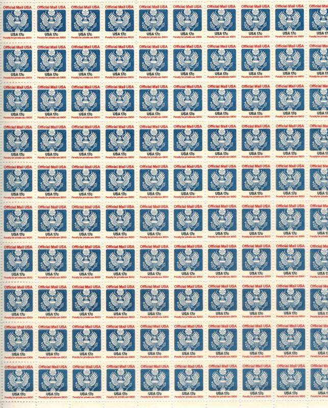 US #O130   17c  Official Mail   Full sheet of 100  MNH