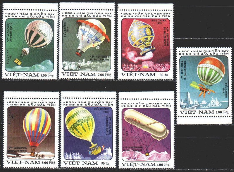 Vietnam. 1983. 1298-1304. Balloons, zeppellins. MNH.