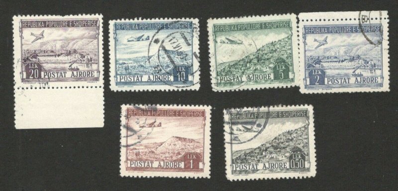 ALBANIA - 6 USED STAMPS - OVERPRINT - AIRMAIL - PLANE - 1950/1953.