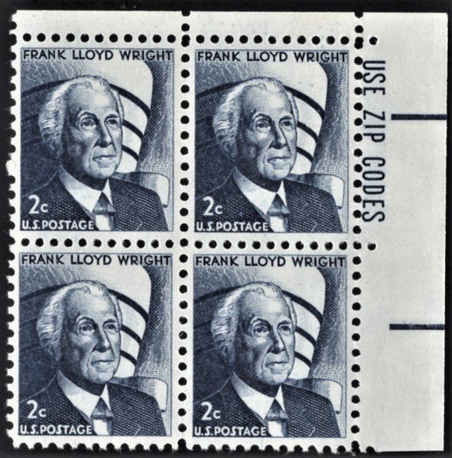 US 1280 MNH VF 2 Cent Frank Lloyd Wright Zip Block