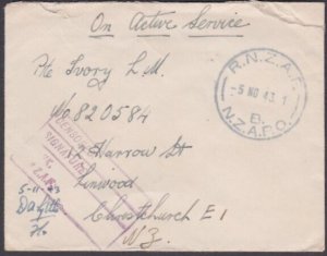 NEW HEBRIDES 1943 NZ FORCES cover RNZAF / B / NZAPO cds.....................X458