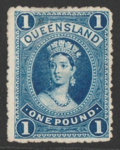 QUEENSLAND 1882 QV Large Chalon £1 blue, proof colour trial.