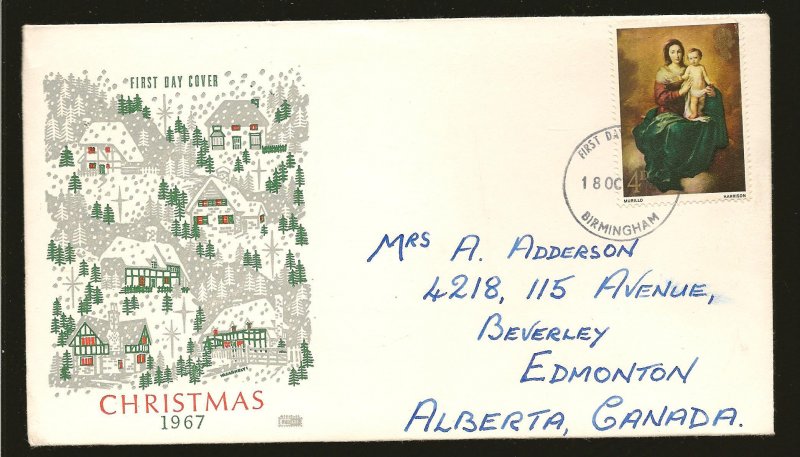 Great Britain SC#523 Christmas 1967 Cachet First Day Cover Used