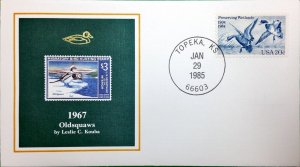 1985 50th Anniversary Duck Stamp FDC of RW34 1967 OLDSQUAW DUCKS, TOPEKA, KANSAS