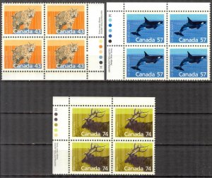 Canada 1988 Animals Deer Wapiti Whales Lynx Mi. 1071/3 in Blocks of 4 MNH